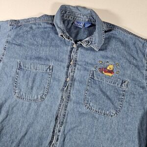 Vintage Disney Winnie the Pooh Denim Shirt Women's Size 20 Embroidered 90s Pooh